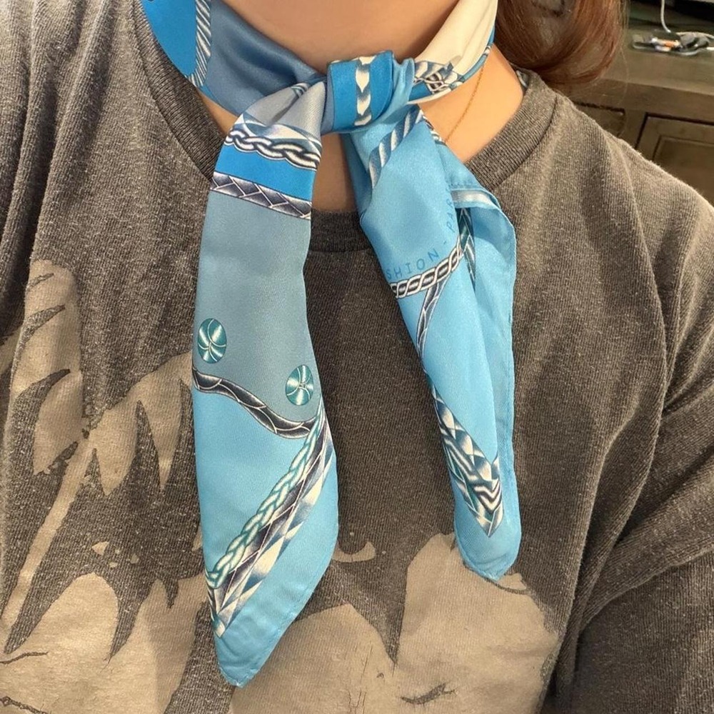 Blue Nautical Rope Print Skinny Scarf Neck Tie Hair Ribbon Accessory
